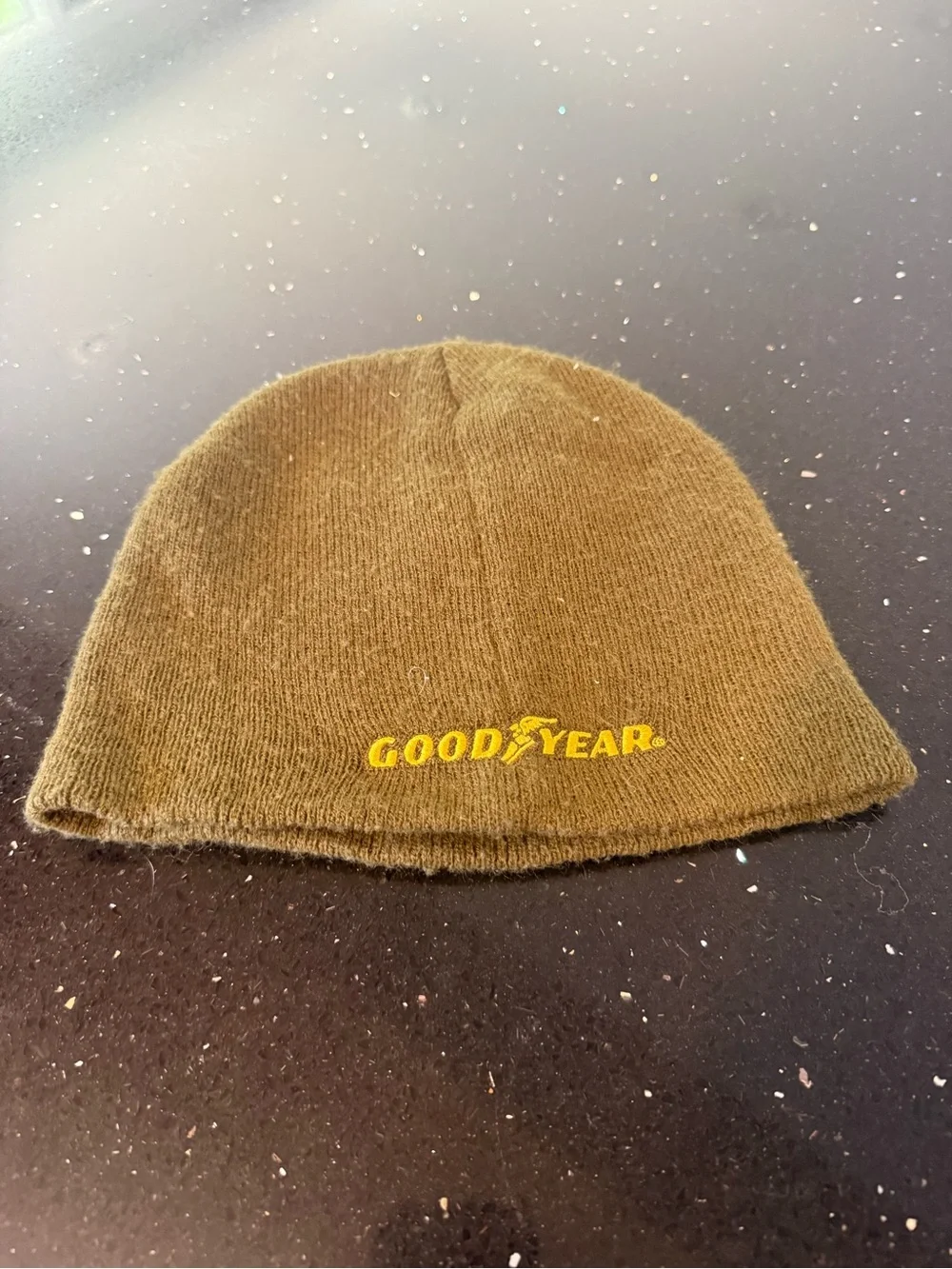 Goodyear Olive Green Knit Beanie with Yellow Logo